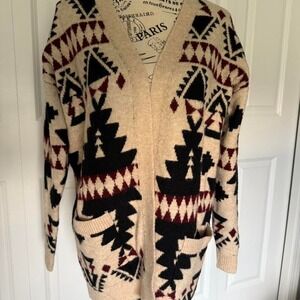 Cozy Cream and Black Lucky Brand Western Y2K Casual Cardigan